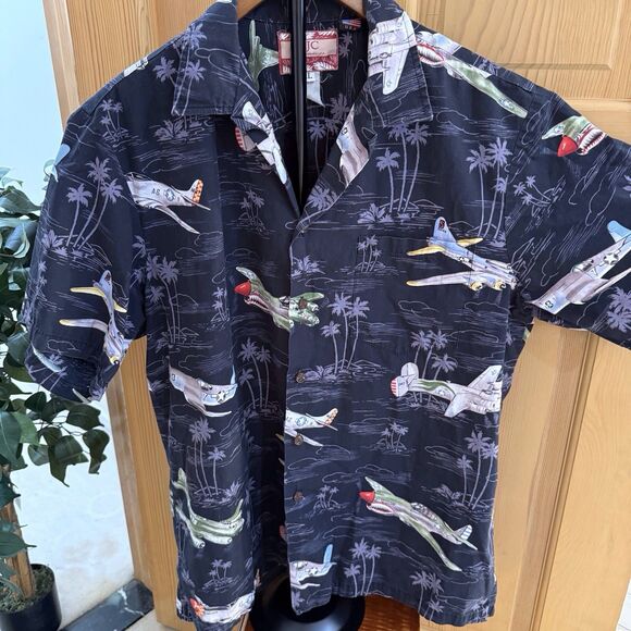 RJC Hawaiian Short Sleeve Shirt Men’s XL Black WW2 Dog Fight War Planes Button - Picture 1 of 11